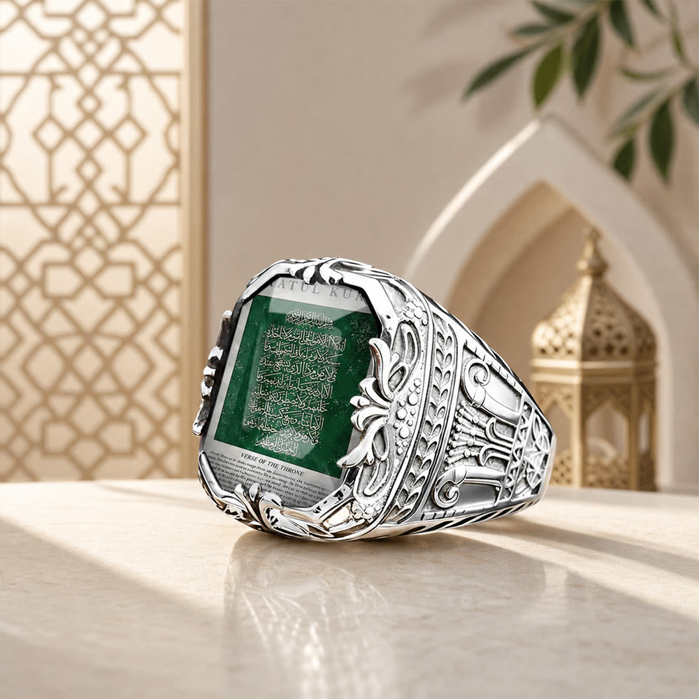 HilalHaven Emerald Script Ornate Square Signet Ring - image 7