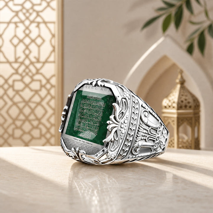 HilalHaven Emerald Script Ornate Square Signet Ring - image 7