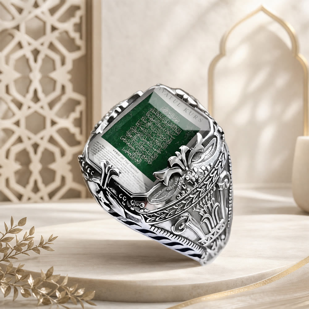 HilalHaven Emerald Script Ornate Square Signet Ring - image 5