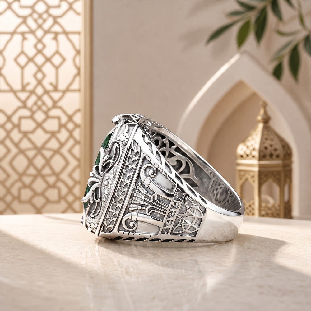 HilalHaven Emerald Script Ornate Square Signet Ring - image 6