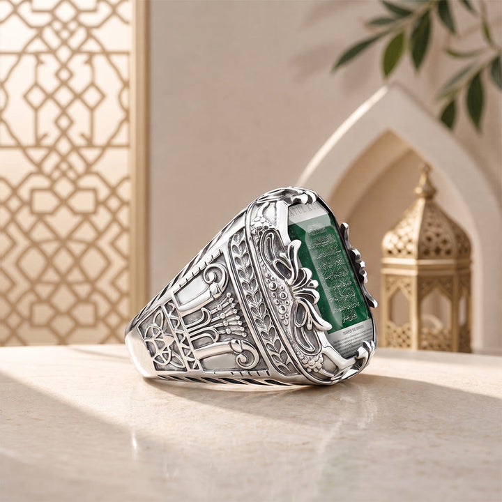 HilalHaven Emerald Script Ornate Square Signet Ring - image 9