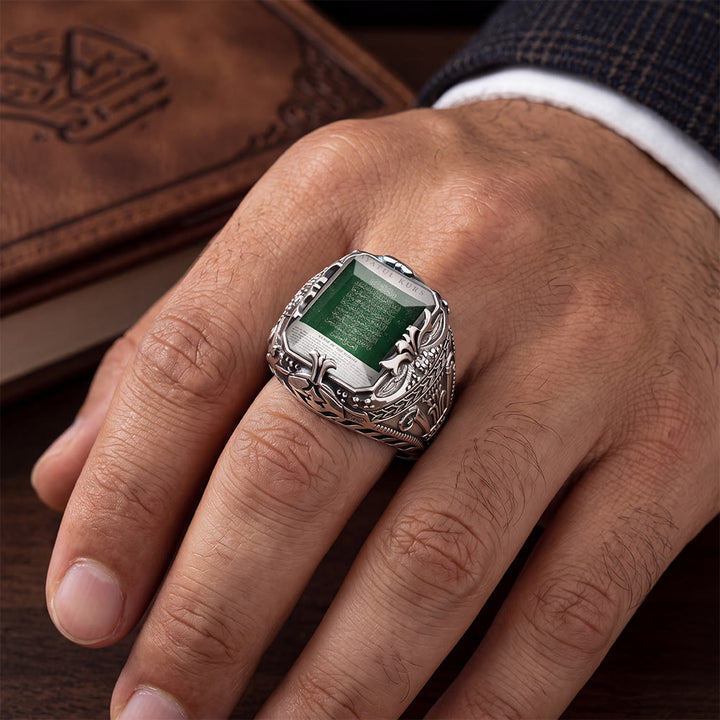HilalHaven Emerald Script Ornate Square Signet Ring - image 1