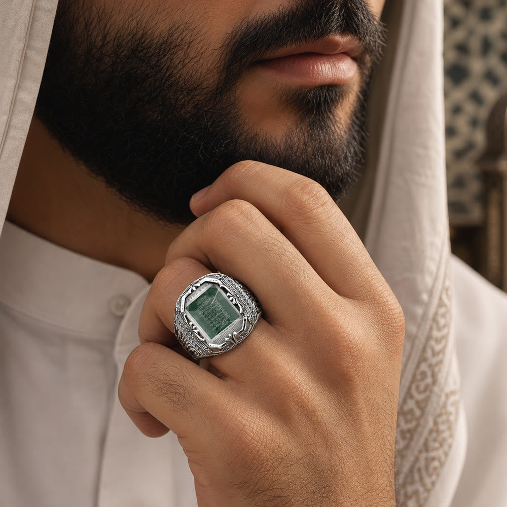 HilalHaven Emerald Script Ornate Square Signet Ring - image 11