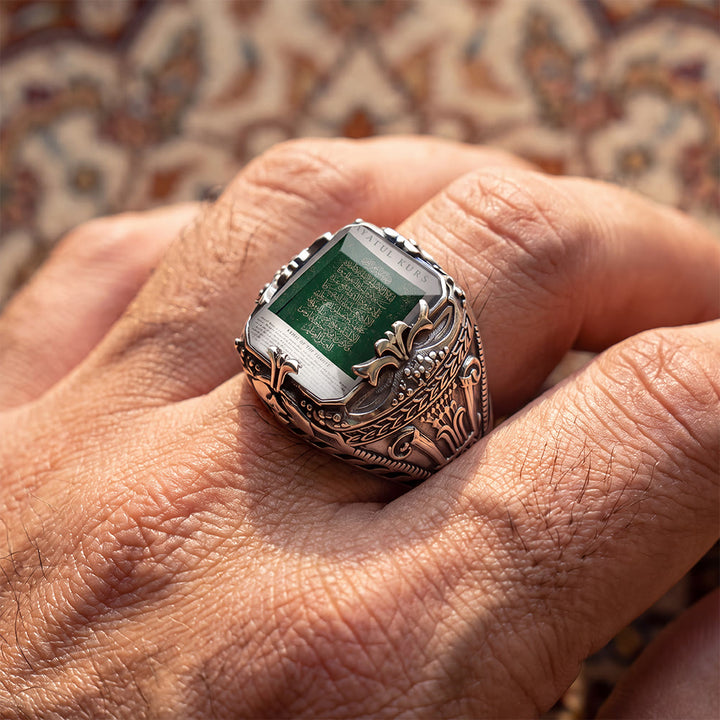 HilalHaven Emerald Script Ornate Square Signet Ring - image 10