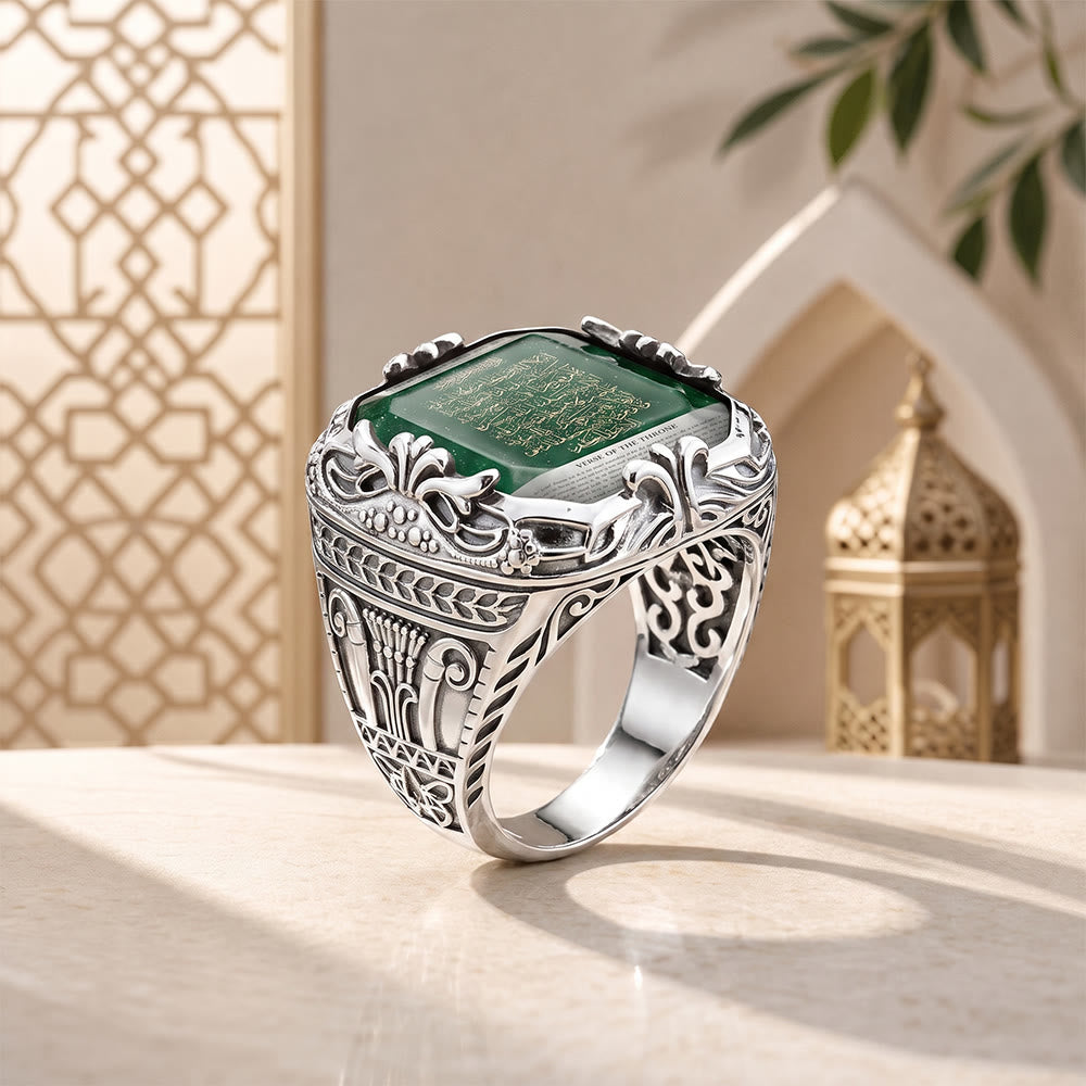 HilalHaven Emerald Script Ornate Square Signet Ring - image 8