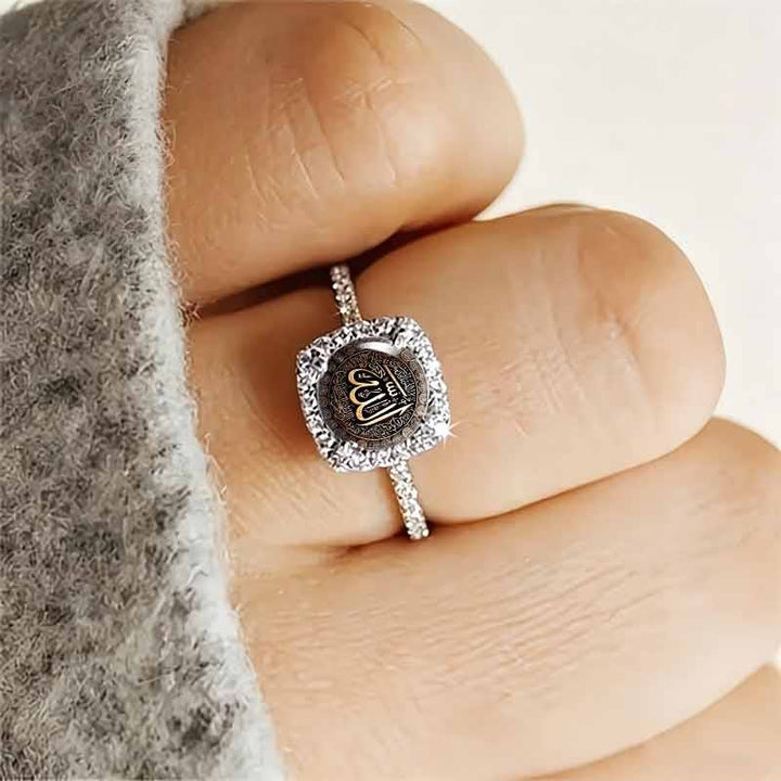HilalHaven Luminous Seal Allah Cushion‑Cut Pavé Halo Signet Ring - image 2
