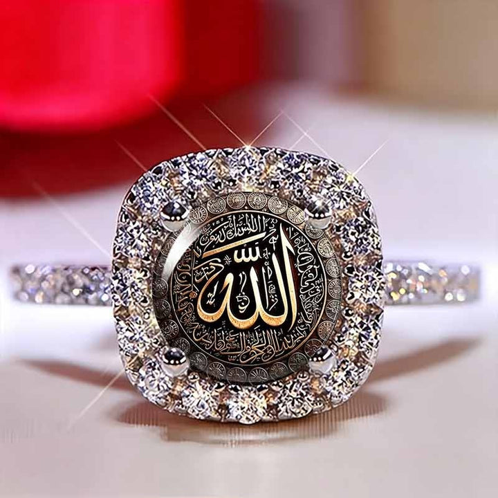FREE Today: Luminous Seal Allah Cushion‑Cut Pavé Halo Signet Ring - image 0