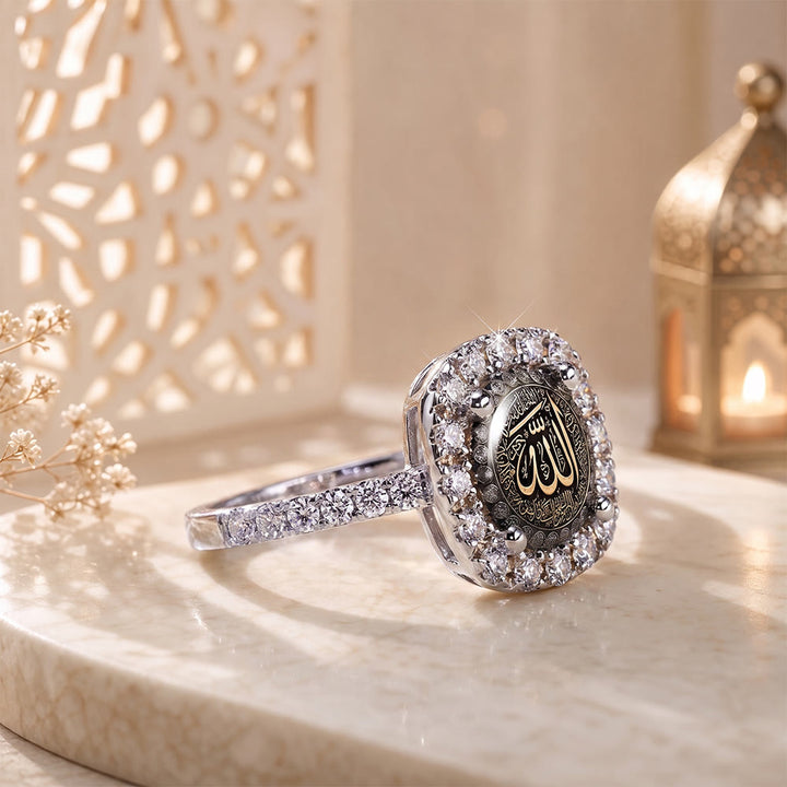 FREE Today: Luminous Seal Allah Cushion‑Cut Pavé Halo Signet Ring - image 4