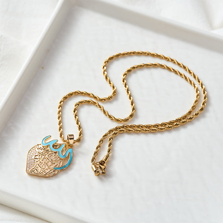 HilalHaven Azure Crest Enamel Script Pendant Necklace - image 3