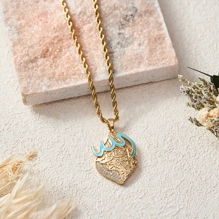 HilalHaven Azure Crest Enamel Script Pendant Necklace - Golden - image 0