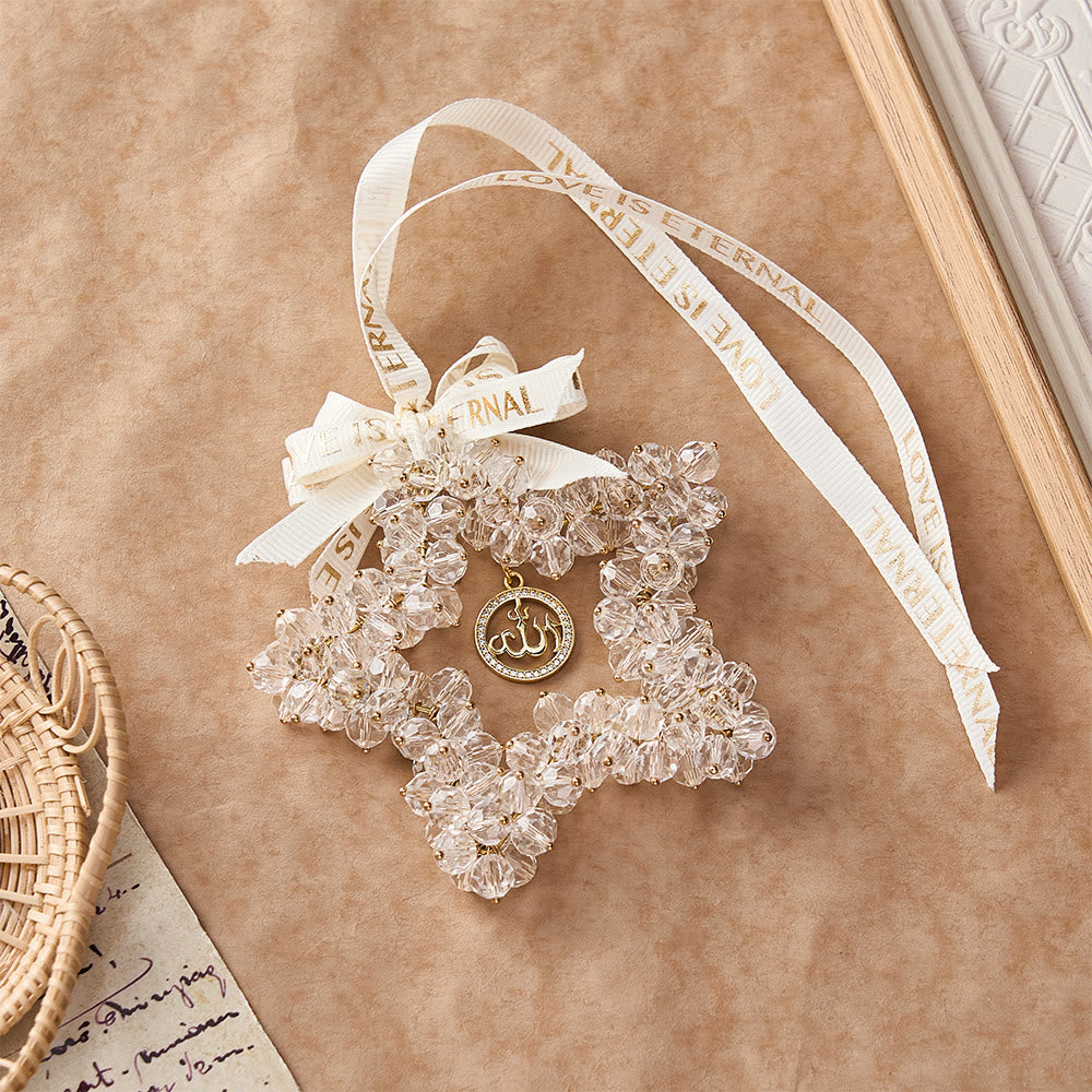 HilalHaven Starlight Journey Allah Crystal Star Car Charm — Bow-tied Gemstone Rearview Mirror Ornament - White - image 7