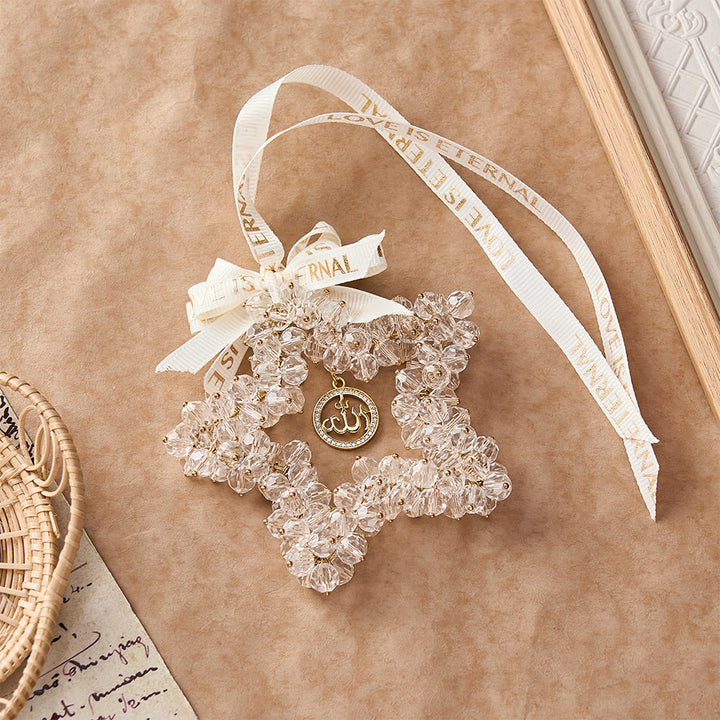 HilalHaven Starlight Journey Allah Crystal Star Car Charm — Bow-tied Gemstone Rearview Mirror Ornament - White - image 7