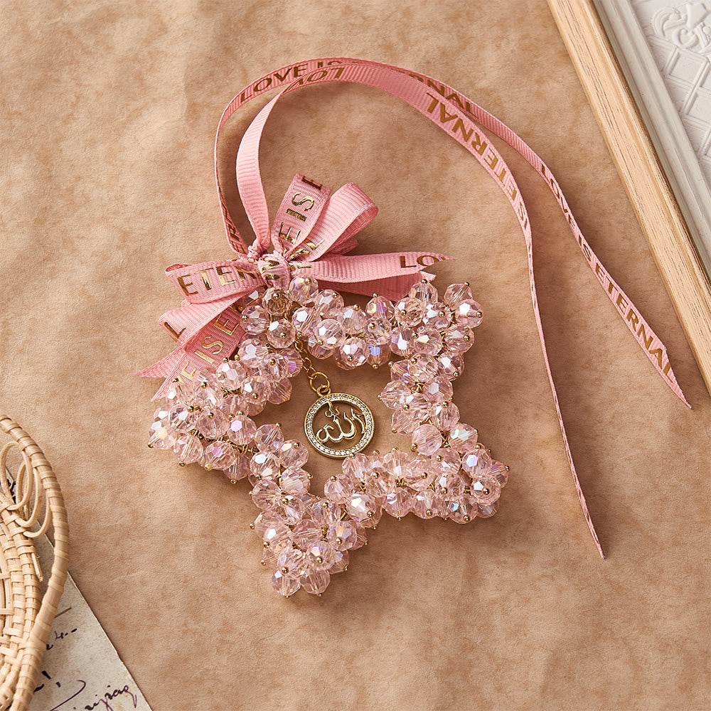 HilalHaven Starlight Journey Allah Crystal Star Car Charm — Bow-tied Gemstone Rearview Mirror Ornament - Pink - image 13