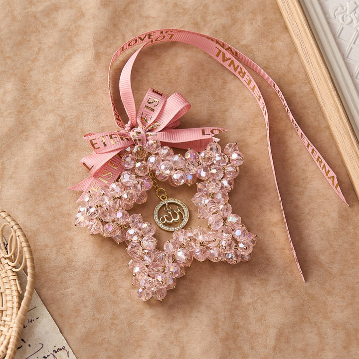 HilalHaven Starlight Journey Allah Crystal Star Car Charm — Bow-tied Gemstone Rearview Mirror Ornament - Pink - image 13