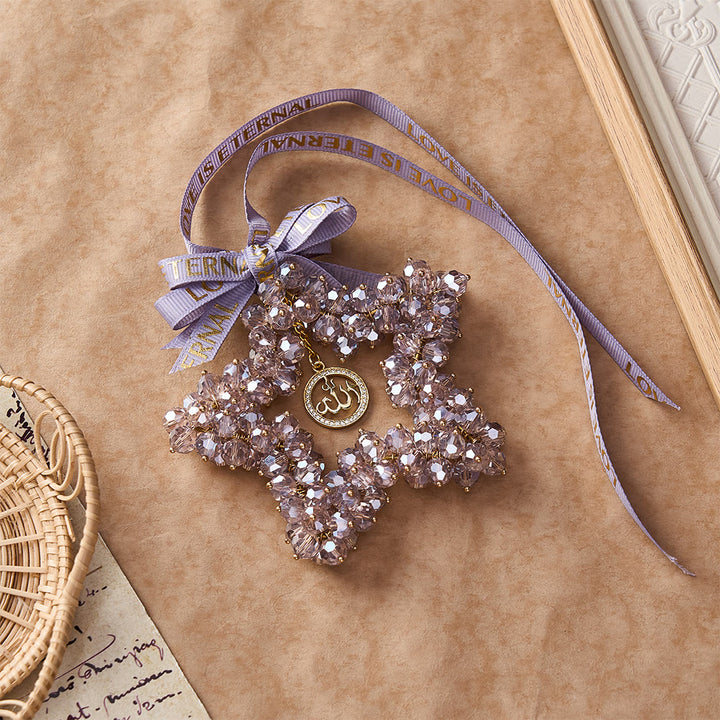 HilalHaven Starlight Journey Allah Crystal Star Car Charm — Bow-tied Gemstone Rearview Mirror Ornament - Purple - image 19