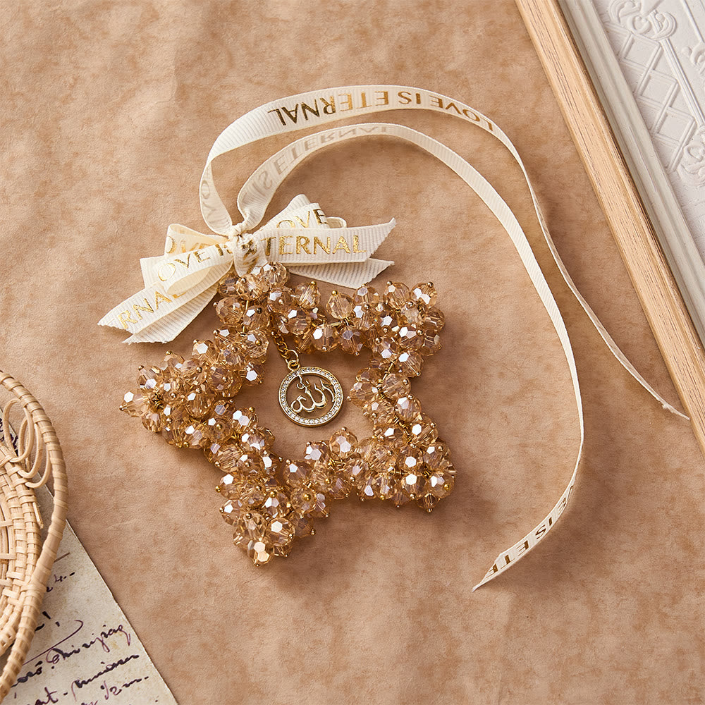 HilalHaven Starlight Journey Allah Crystal Star Car Charm — Bow-tied Gemstone Rearview Mirror Ornament - Golden - image 1
