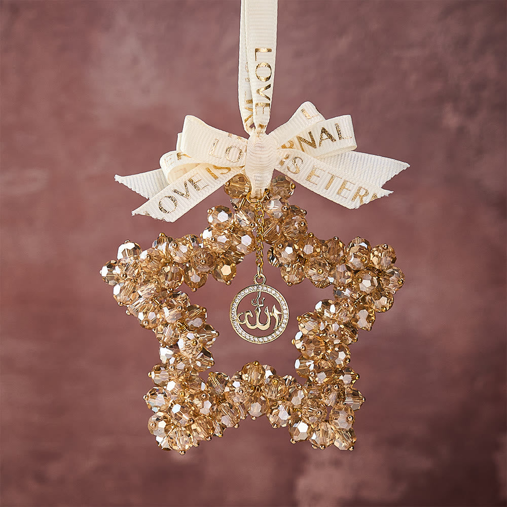 HilalHaven Starlight Journey Allah Crystal Star Car Charm — Bow-tied Gemstone Rearview Mirror Ornament - image 2