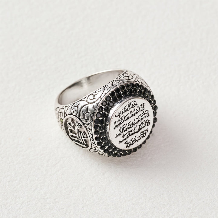 HilalHaven Gem Border Round Core Creed Inscription Carved Band Signet Ring - image 6
