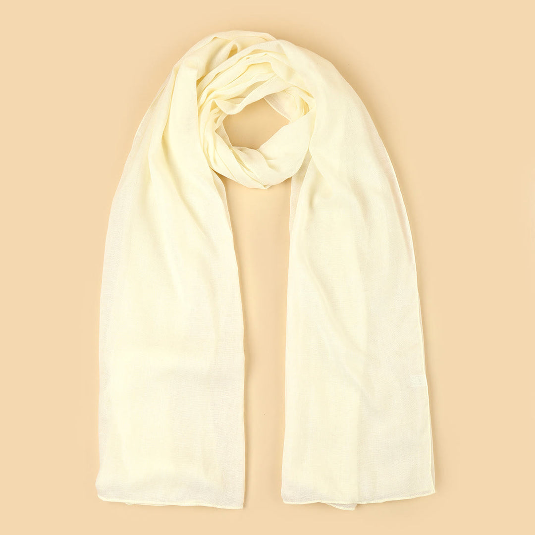 HilalHaven Soft Veil Textured Viscose Hijab Scarf— Mid‑Length Woven All‑Season Wrap - Cream Yellow - image 4