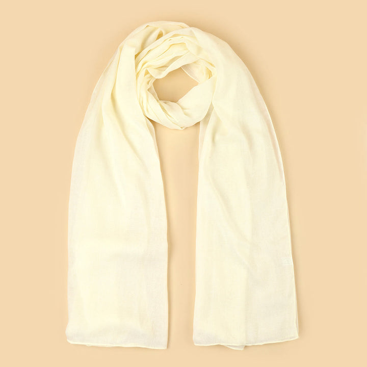 HilalHaven Soft Veil Textured Viscose Hijab Scarf— Mid‑Length Woven All‑Season Wrap - Cream Yellow - image 4