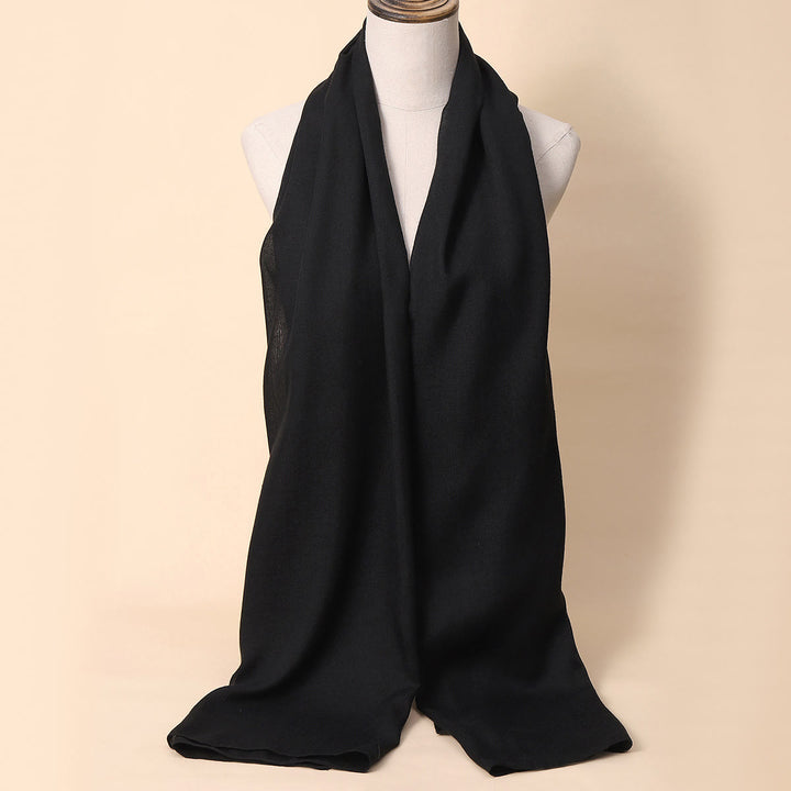 HilalHaven Soft Veil Textured Viscose Hijab Scarf— Mid‑Length Woven All‑Season Wrap - Black - image 2