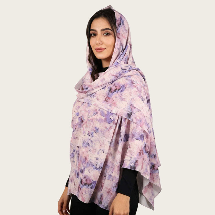 HilalHaven Muted Bloom Watercolor Floral Nylon Hijab — Long Woven All‑Season Printed Wrap - Lilac Floral - image 2