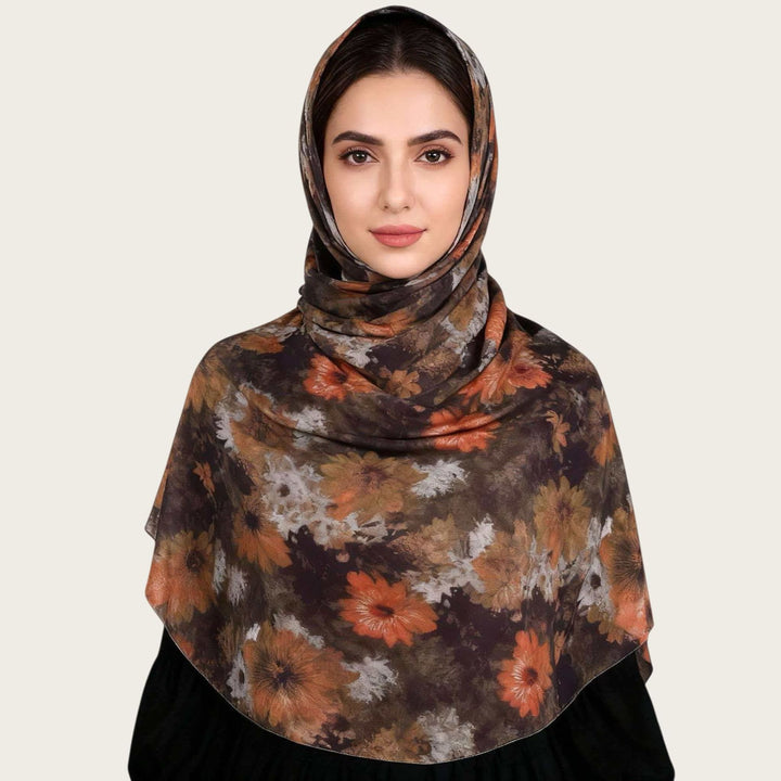 HilalHaven Muted Bloom Watercolor Floral Nylon Hijab — Long Woven All‑Season Printed Wrap - Vintage Brown Floral - image 10