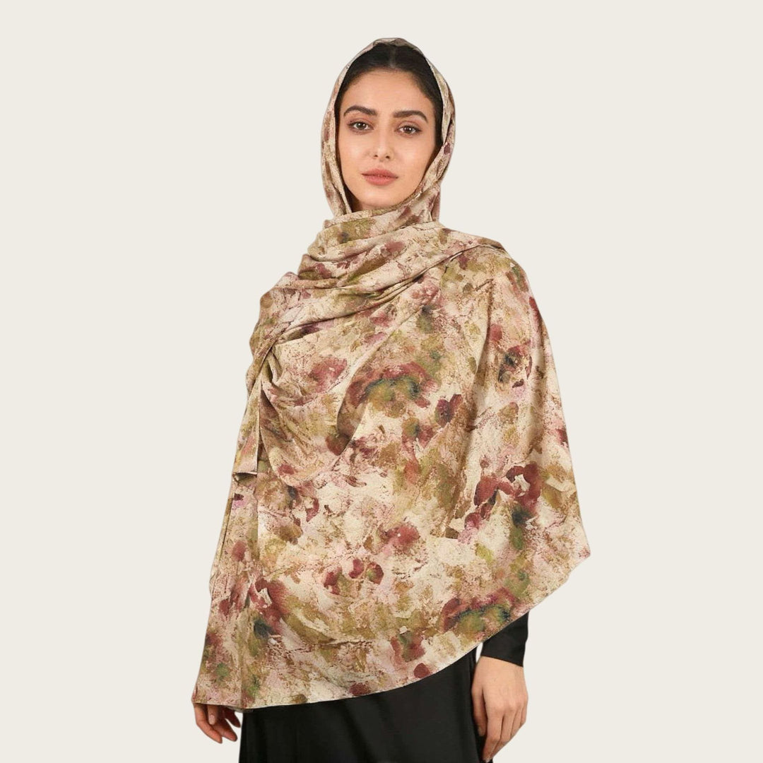 HilalHaven Muted Bloom Watercolor Floral Nylon Hijab — Long Woven All‑Season Printed Wrap - Olive Floral - image 8