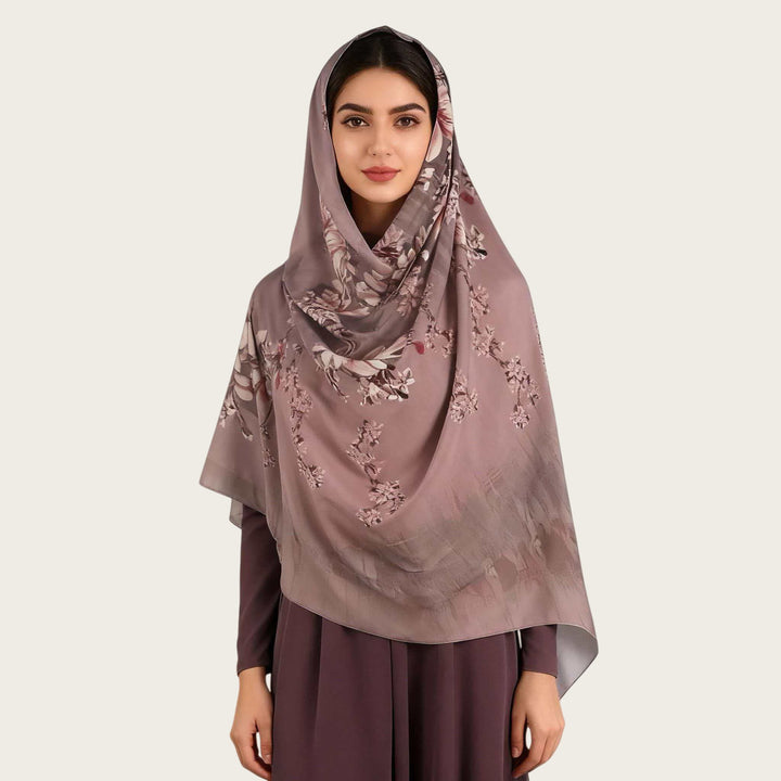 HilalHaven Muted Bloom Watercolor Floral Nylon Hijab — Long Woven All‑Season Printed Wrap - Dusty Plum - image 11
