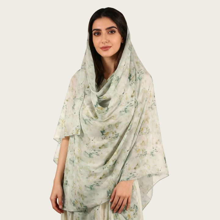 HilalHaven Muted Bloom Watercolor Floral Nylon Hijab — Long Woven All‑Season Printed Wrap - Mint Green Floral - image 13