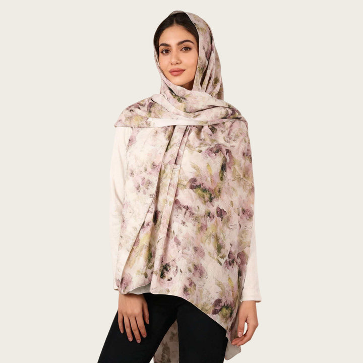 HilalHaven Muted Bloom Watercolor Floral Nylon Hijab — Long Woven All‑Season Printed Wrap - Mauve Floral - image 19