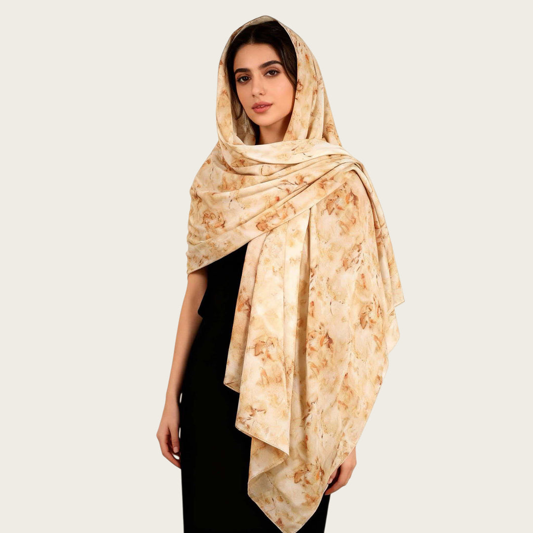 HilalHaven Muted Bloom Watercolor Floral Nylon Hijab — Long Woven All‑Season Printed Wrap - Mustard Floral - image 18