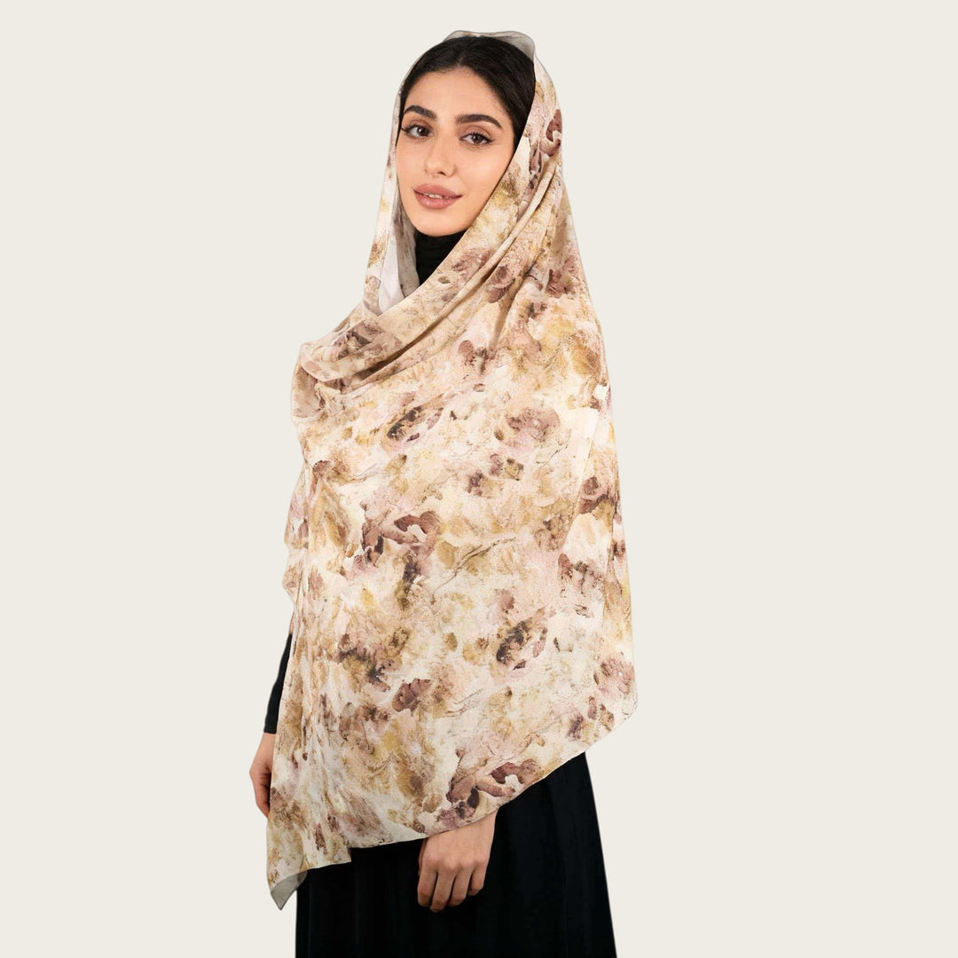HilalHaven Muted Bloom Watercolor Floral Nylon Hijab — Long Woven All‑Season Printed Wrap - Apricot Floral - image 17