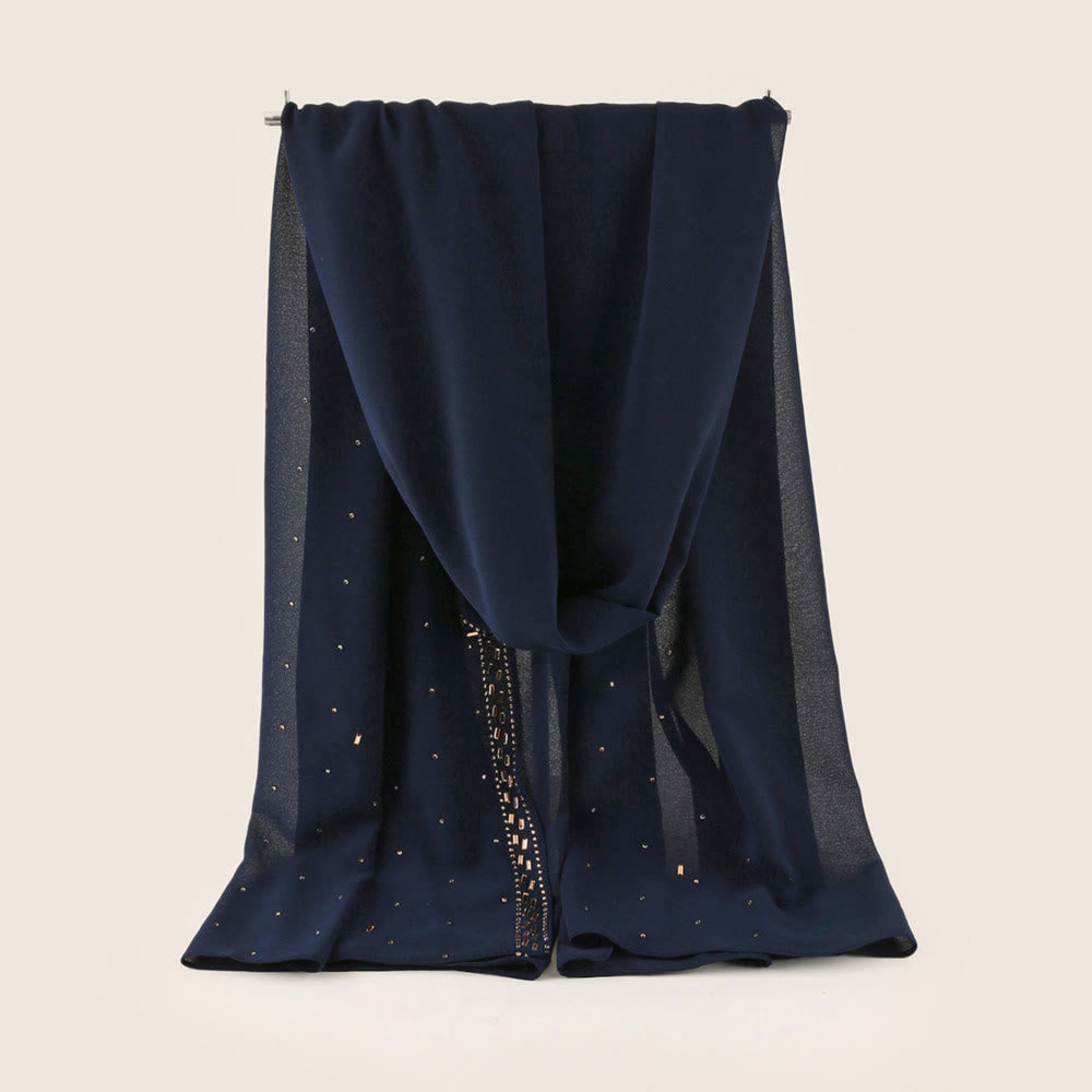 HilalHaven Sparkling Border Multi‑Color Pearl Chiffon Hijab — Long Woven Polyester All‑Season Wrap - Midnight Navy - image 19