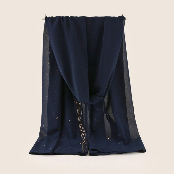 HilalHaven Sparkling Border Multi‑Color Pearl Chiffon Hijab — Long Woven Polyester All‑Season Wrap - Midnight Navy - image 19