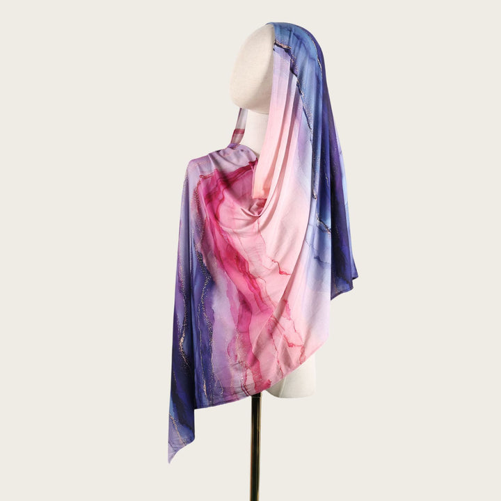 HilalHaven Fluid Hues Art‑Print Satin Cotton Hijab — Multi‑Pattern Long Viscose Head Scarf - 21 - image 41