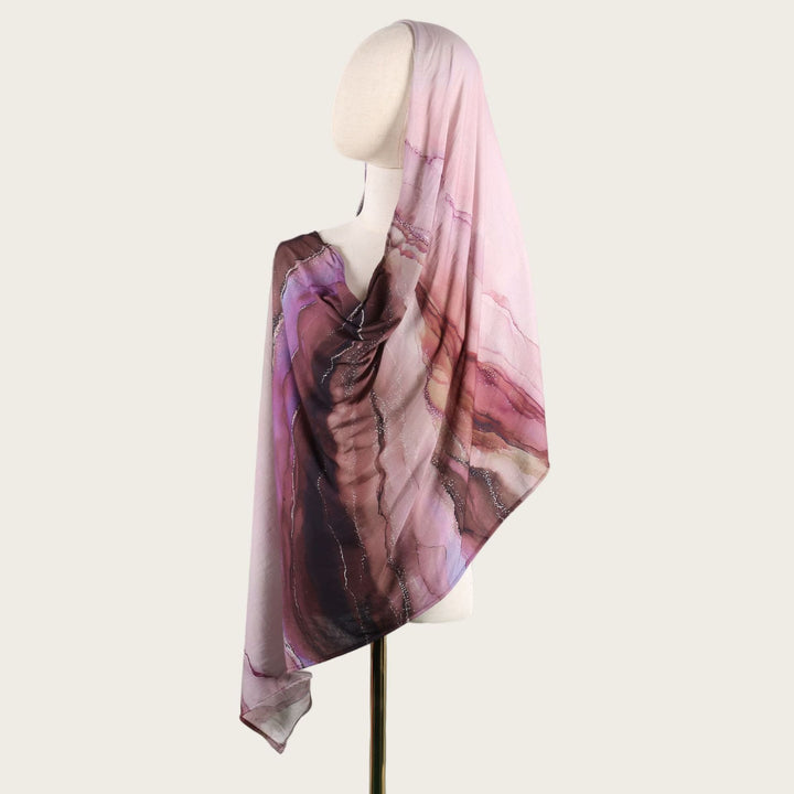 HilalHaven Fluid Hues Art‑Print Satin Cotton Hijab — Multi‑Pattern Long Viscose Head Scarf - 28 - image 55