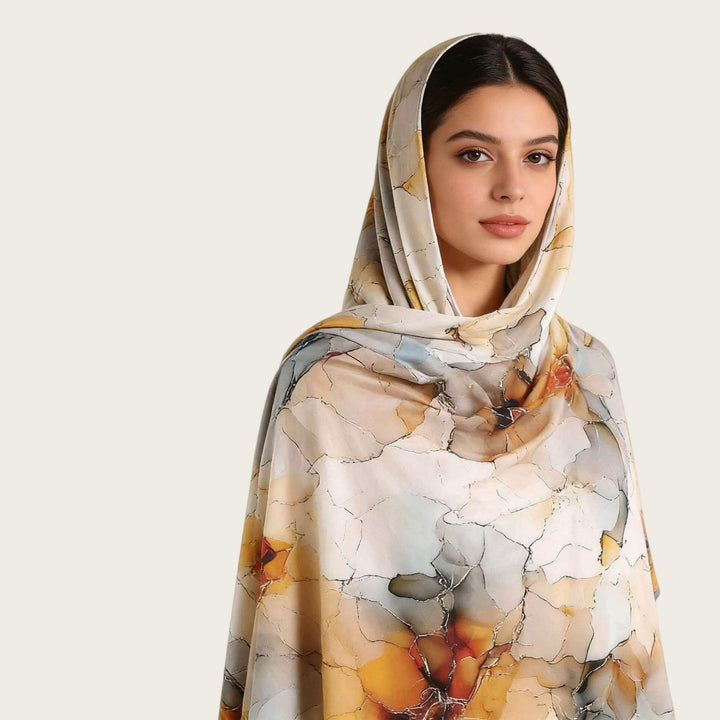 HilalHaven Fluid Hues Art‑Print Satin Cotton Hijab — Multi‑Pattern Long Viscose Head Scarf - image 6
