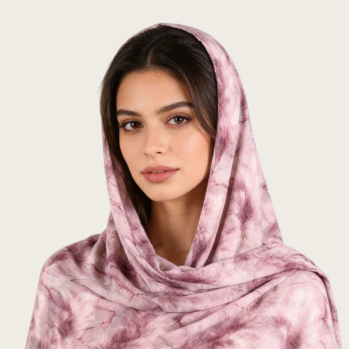 HilalHaven Fluid Hues Art‑Print Satin Cotton Hijab — Multi‑Pattern Long Viscose Head Scarf - image 4