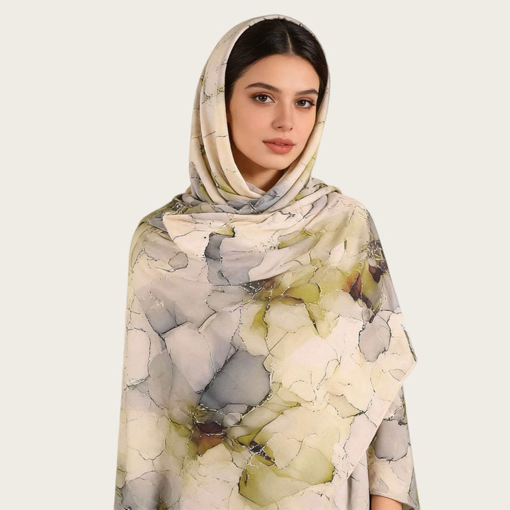 HilalHaven Fluid Hues Art‑Print Satin Cotton Hijab — Multi‑Pattern Long Viscose Head Scarf - image 64