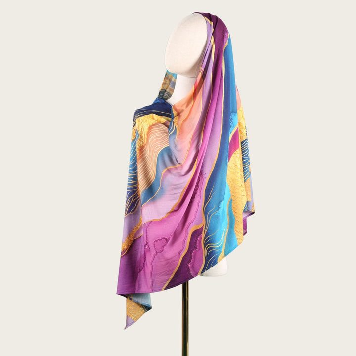 HilalHaven Fluid Hues Art‑Print Satin Cotton Hijab — Multi‑Pattern Long Viscose Head Scarf - 14 - image 27
