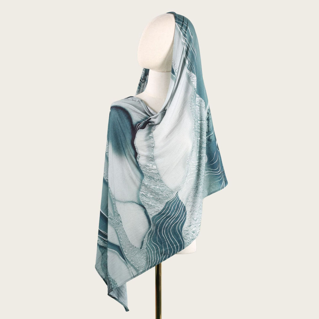 HilalHaven Fluid Hues Art‑Print Satin Cotton Hijab — Multi‑Pattern Long Viscose Head Scarf - 17 - image 33