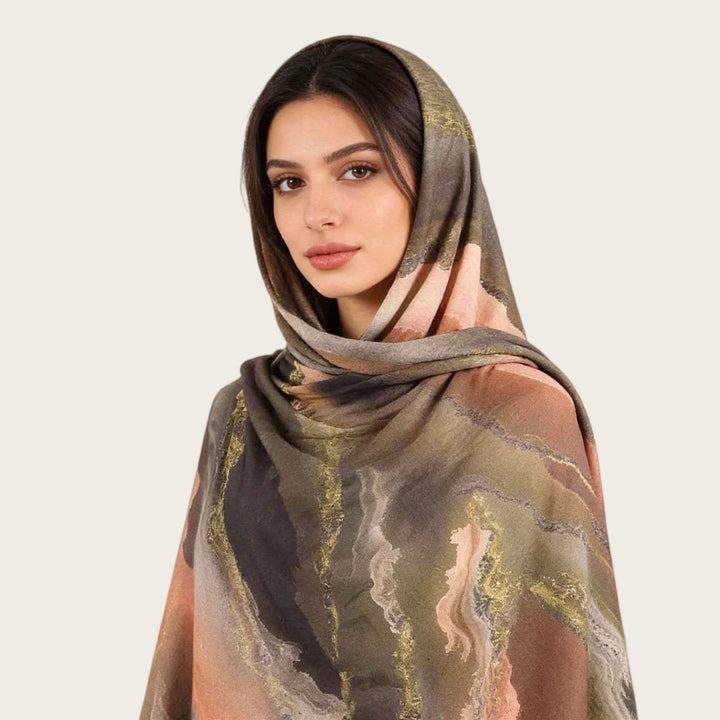 HilalHaven Fluid Hues Art‑Print Satin Cotton Hijab — Multi‑Pattern Long Viscose Head Scarf - image 52
