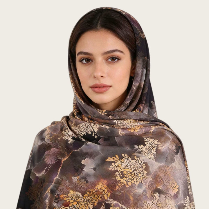 HilalHaven Fluid Hues Art‑Print Satin Cotton Hijab — Multi‑Pattern Long Viscose Head Scarf - image 22
