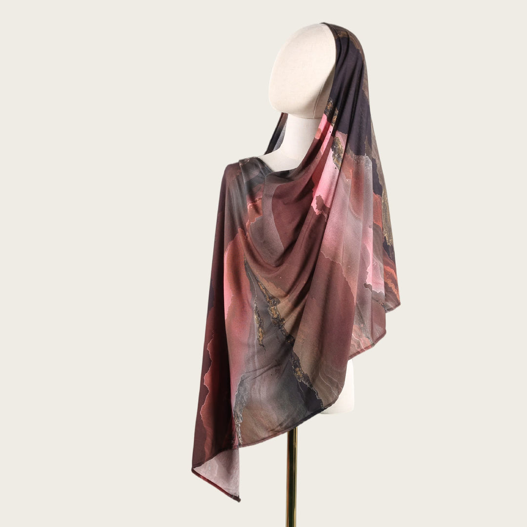 HilalHaven Fluid Hues Art‑Print Satin Cotton Hijab — Multi‑Pattern Long Viscose Head Scarf - 16 - image 31