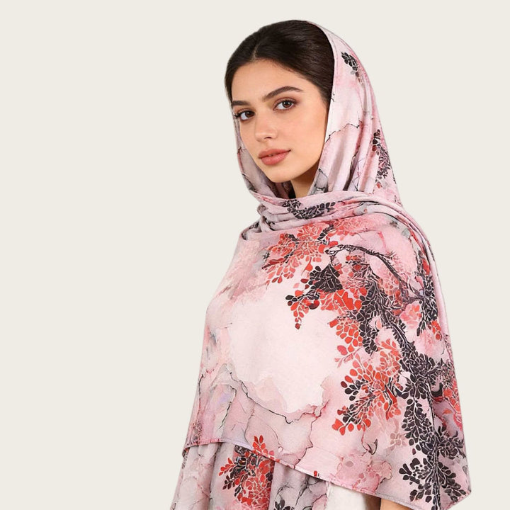HilalHaven Fluid Hues Art‑Print Satin Cotton Hijab — Multi‑Pattern Long Viscose Head Scarf - image 16