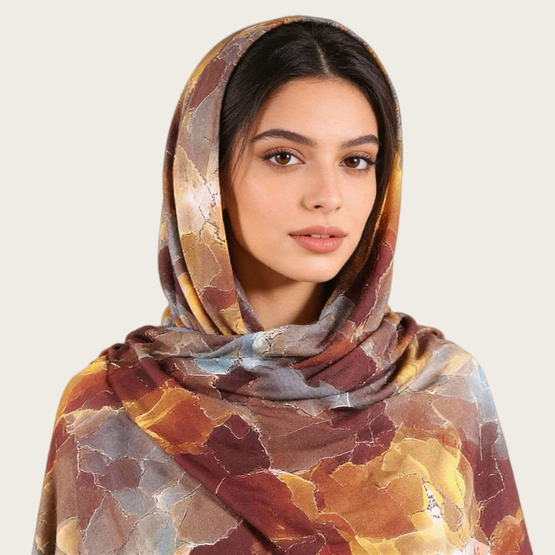 HilalHaven Fluid Hues Art‑Print Satin Cotton Hijab — Multi‑Pattern Long Viscose Head Scarf - image 50