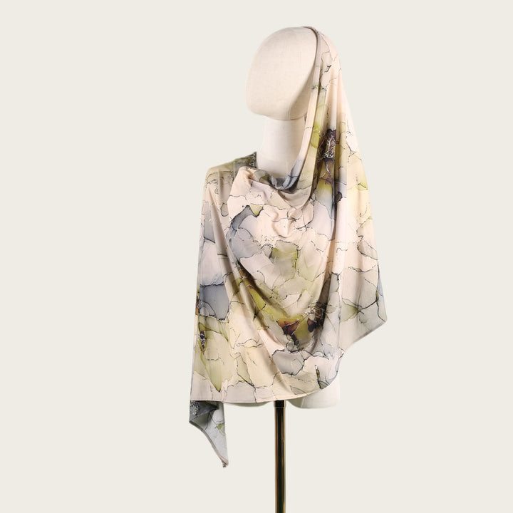 HilalHaven Fluid Hues Art‑Print Satin Cotton Hijab — Multi‑Pattern Long Viscose Head Scarf - 33 - image 65