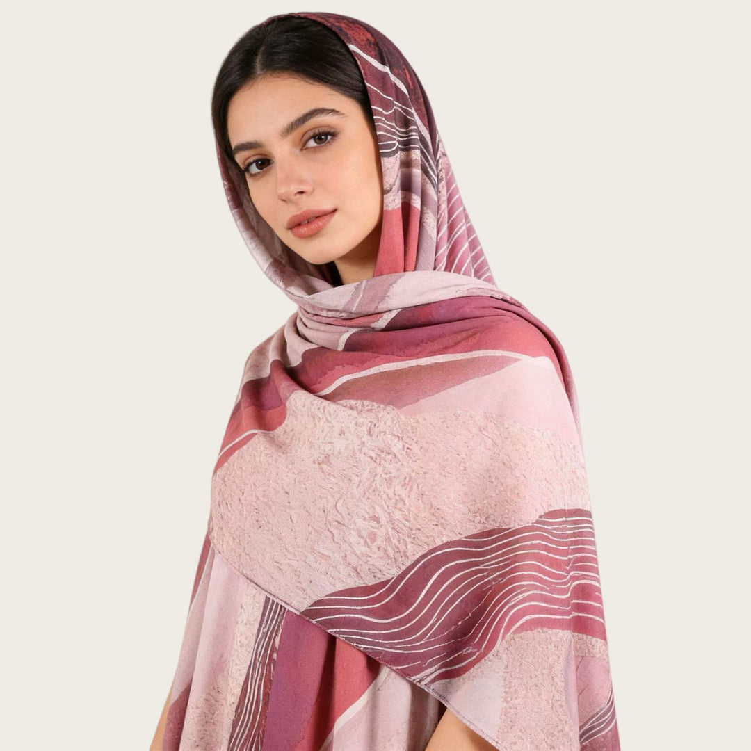HilalHaven Fluid Hues Art‑Print Satin Cotton Hijab — Multi‑Pattern Long Viscose Head Scarf - image 14