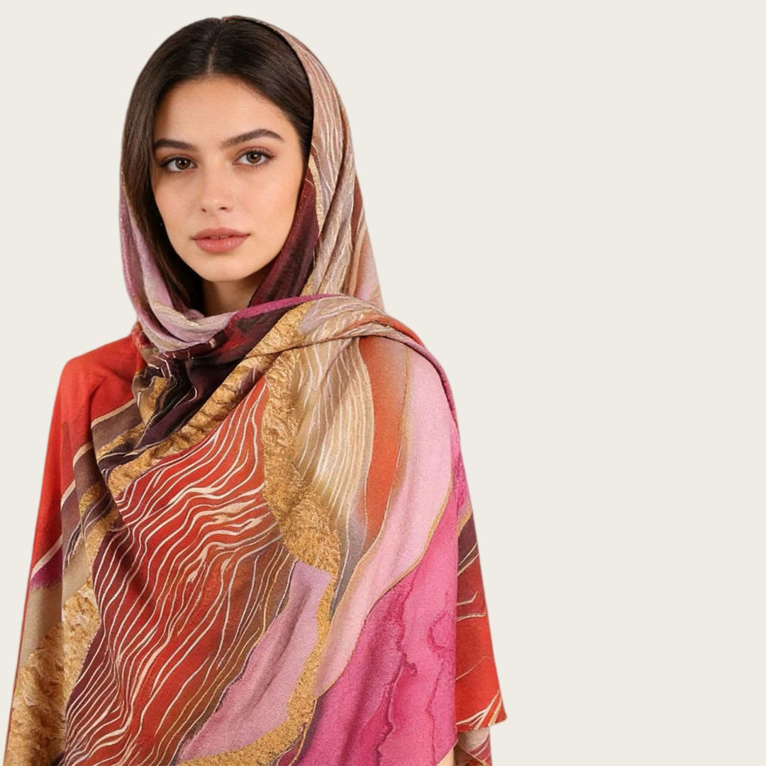 HilalHaven Fluid Hues Art‑Print Satin Cotton Hijab — Multi‑Pattern Long Viscose Head Scarf - image 68